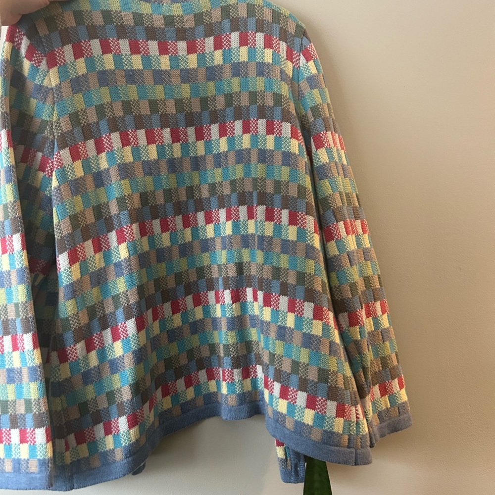 Appleseed's Multicolor Check Knit Cardigan - Blue, Red, Yellow, Green, Gray - Picture 5 of 5